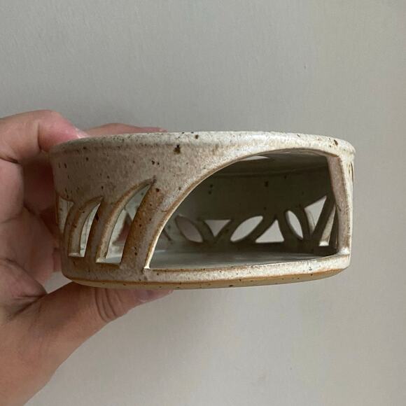 Signed Pottery Stoneware Luminary Tea Light Votive Candle Holder Reticulated - Picture 4 of 7